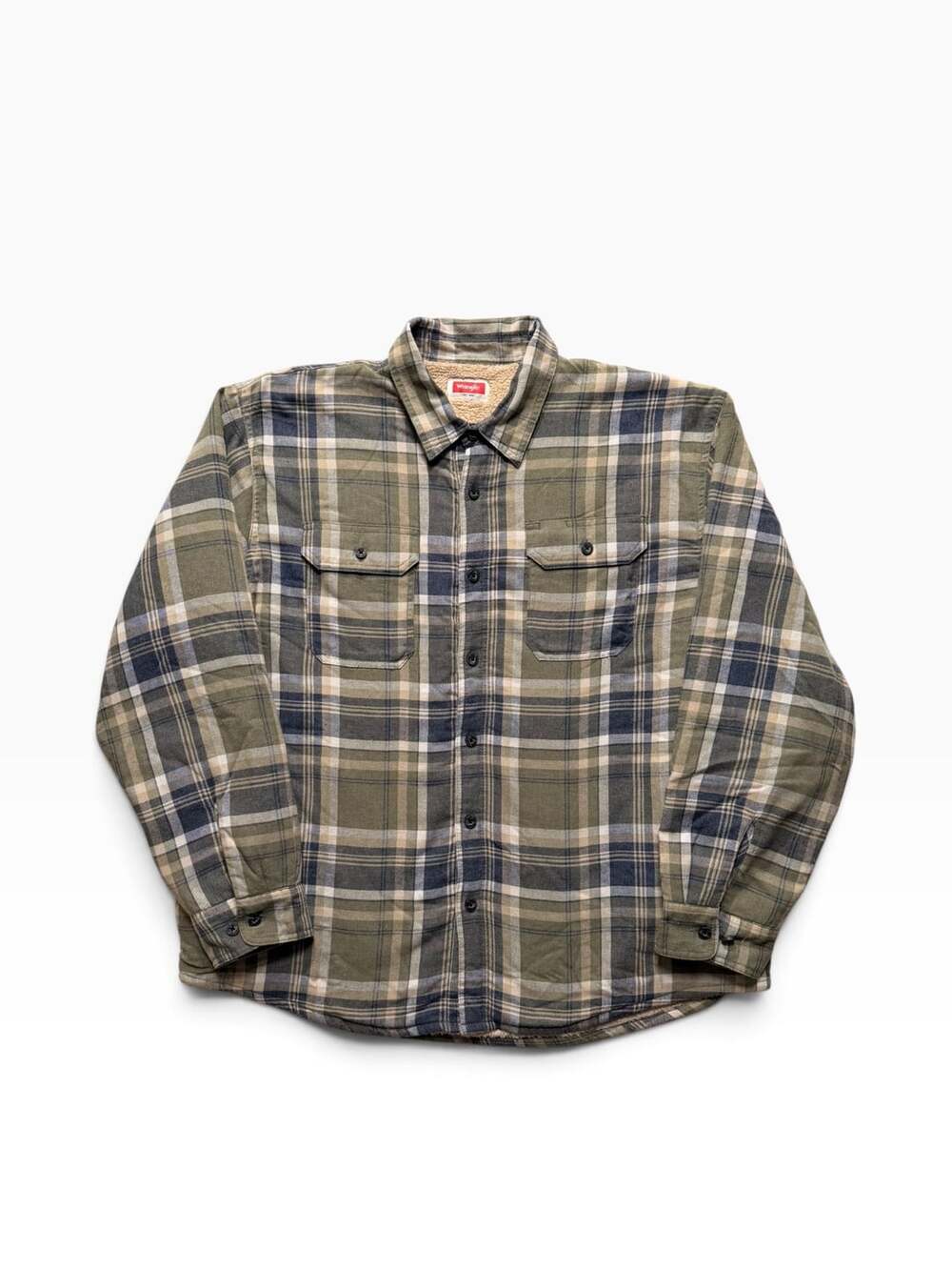 Wrangler Sherpa Lined Plaid Flannel Shirt Jacket Green Men's 2XL